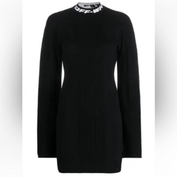 Off-White Dresses & Skirts - Off-White Black Ribbed Knit Dress Logo Collar Designer Bodycon Size 42